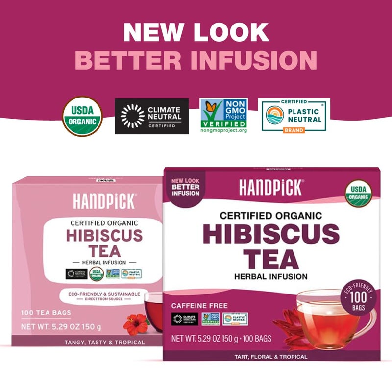 HANDPICK, Organic Hibiscus Tea Bags (100 Tea Bags) | Caffeine-Free, 100% Natural Pure Indian Hibiscus Flowers | Ayurvedic Benefits in every sip - Image 2